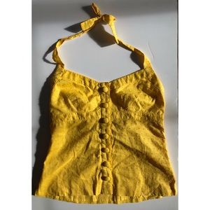 J.Crew Yellow Halter Top with Button Bustier front